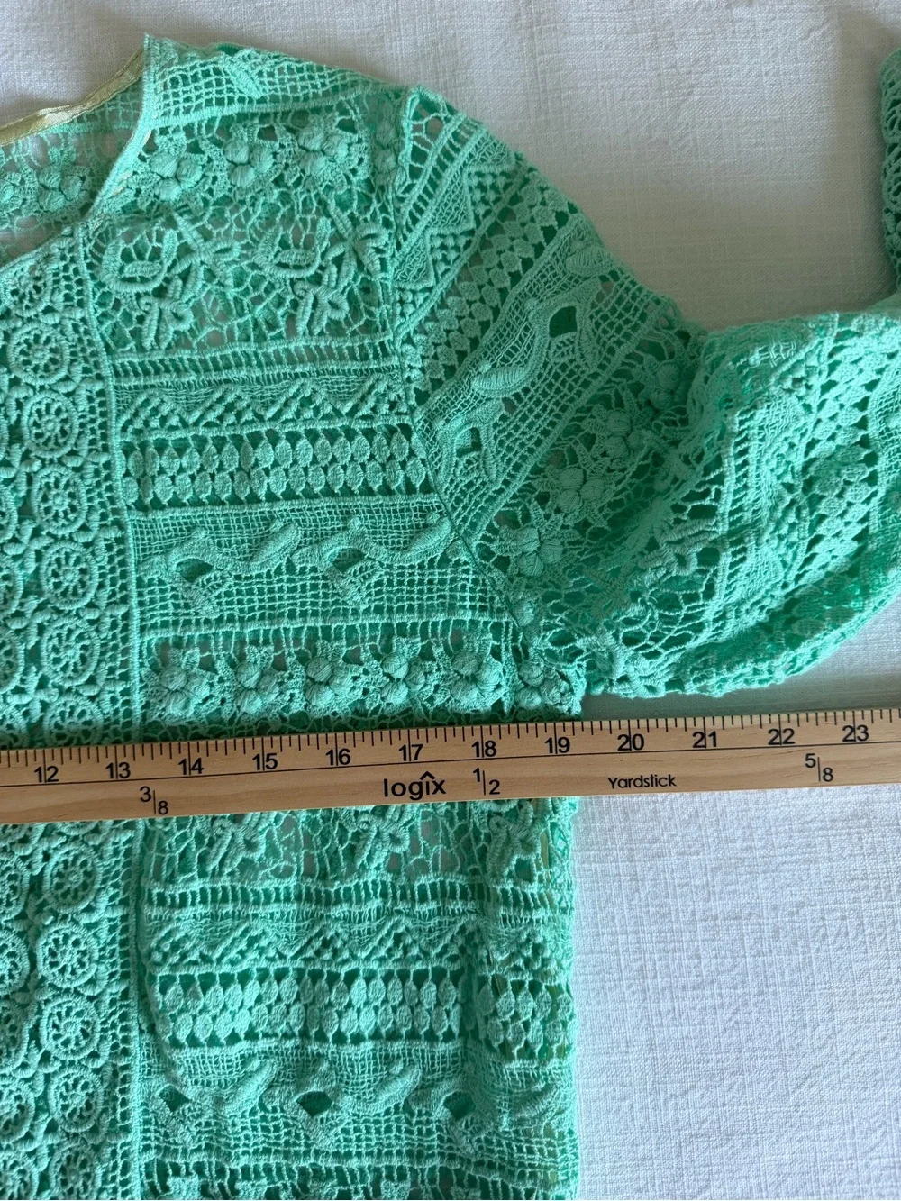 Vintage Style Alfani Mint Crochet Lace Open-Front Cardigan
